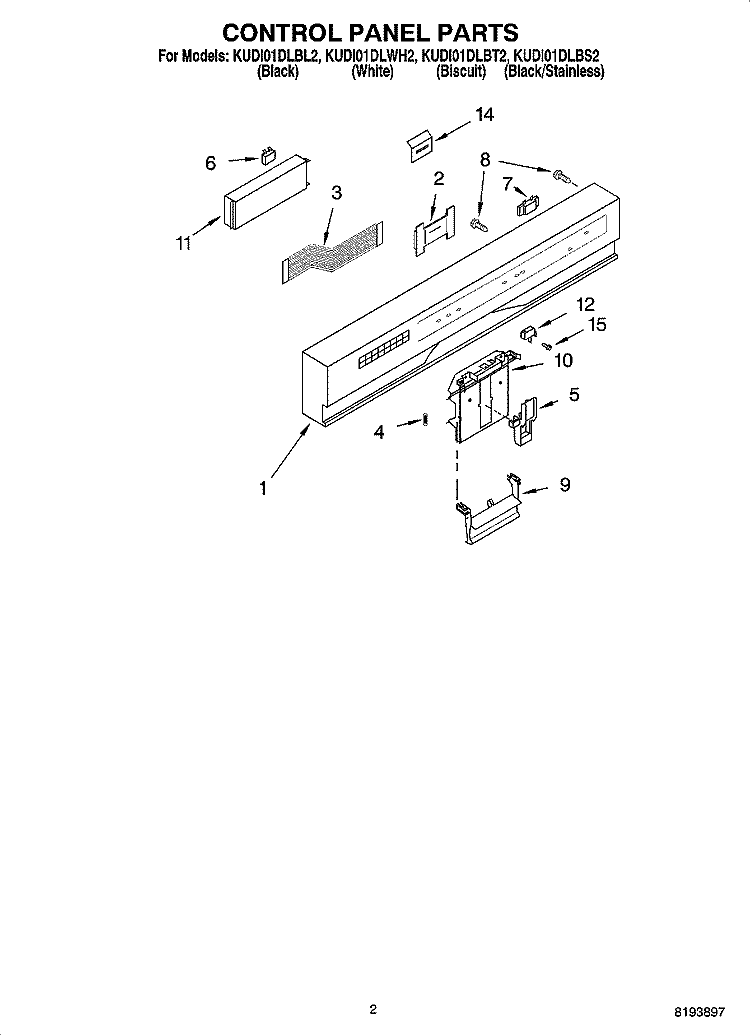 CONTROL PANEL PARTS Diagram and Parts List for KUDI01DLBS2  KitchenAid Dishwasher