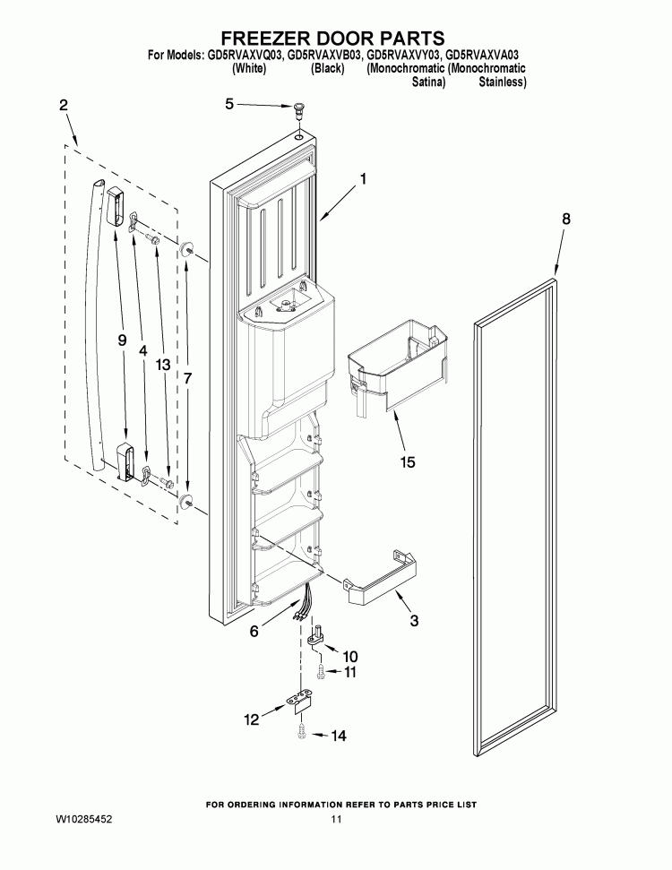 FREEZER DOOR PARTS Diagram and Parts List for GD5RVAXVB03  Whirlpool Refrigerator