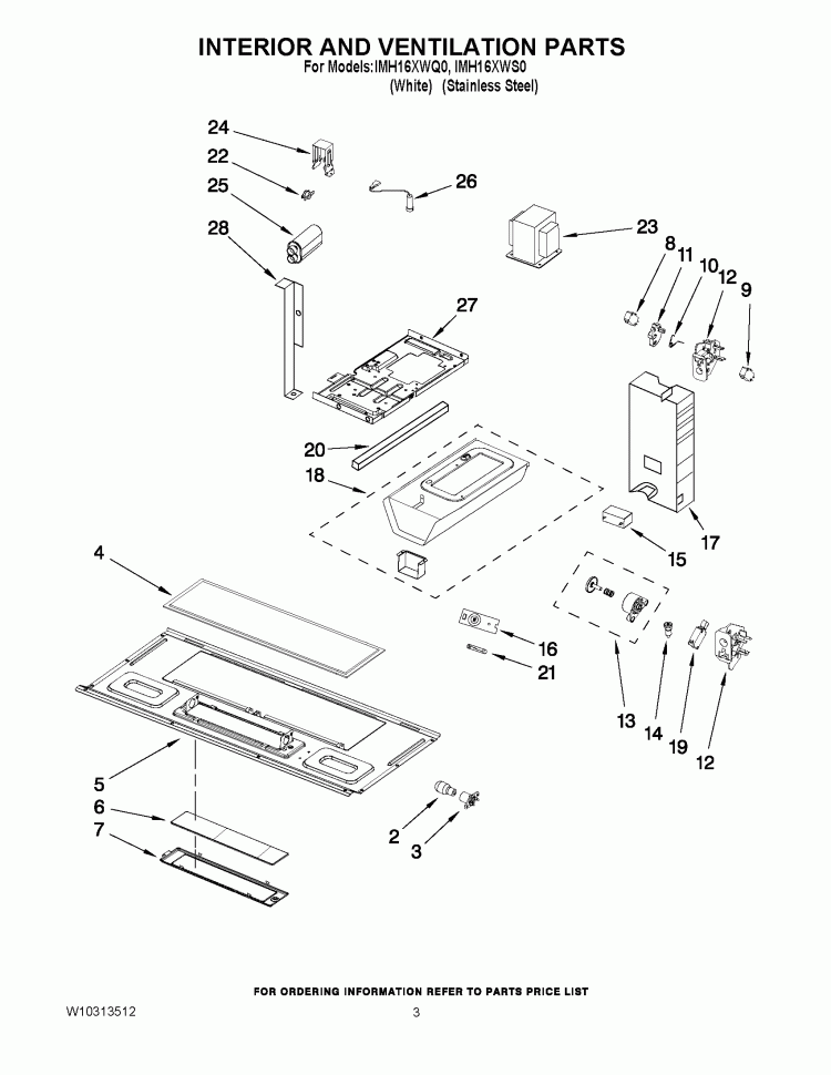INTERIOR AND VENTILATION PARTS Diagram and Parts List for IMH16XWS0  Whirlpool Microwave