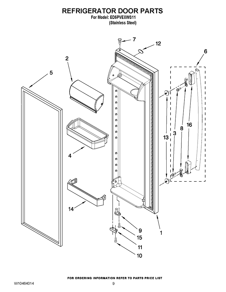 REFRIGERATOR DOOR PARTS Diagram and Parts List for ED5PVEXWS11  Whirlpool Refrigerator