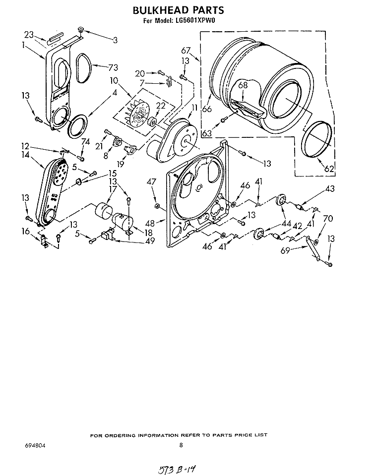 BULKHEAD Diagram and Parts List for LG5601XPW0  Whirlpool Dryer