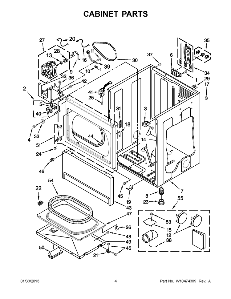 CABINET PARTS Diagram and Parts List for CEM2743BQ0  Whirlpool Dryer