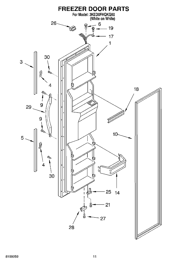 FREEZER DOOR Diagram and Parts List for 3KED0FHQKQ00  KitchenAid Refrigerator