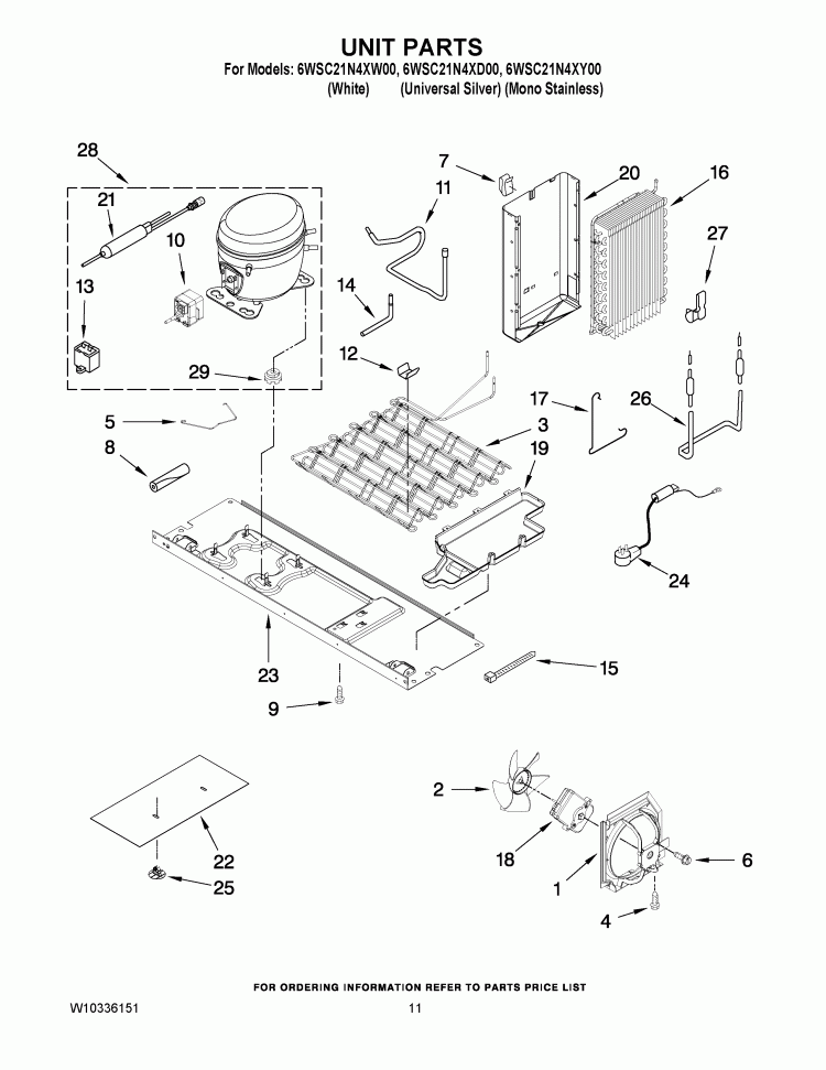 UNIT PARTS Diagram and Parts List for 6WSC21N4XW00  Whirlpool Refrigerator