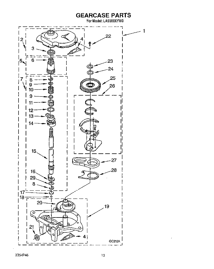 GEARCASE Diagram and Parts List for LA9300XYN0  Whirlpool Washer
