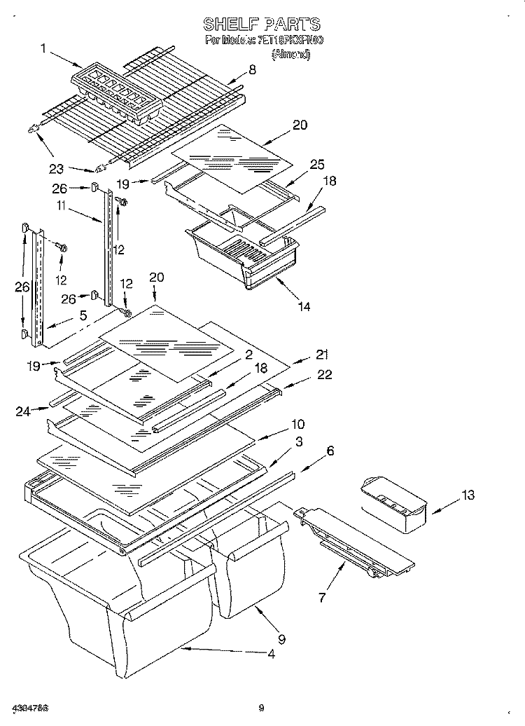 SHELF, LIT/OPTIONAL Diagram and Parts List for 7ET18PKXFN00  Whirlpool Refrigerator