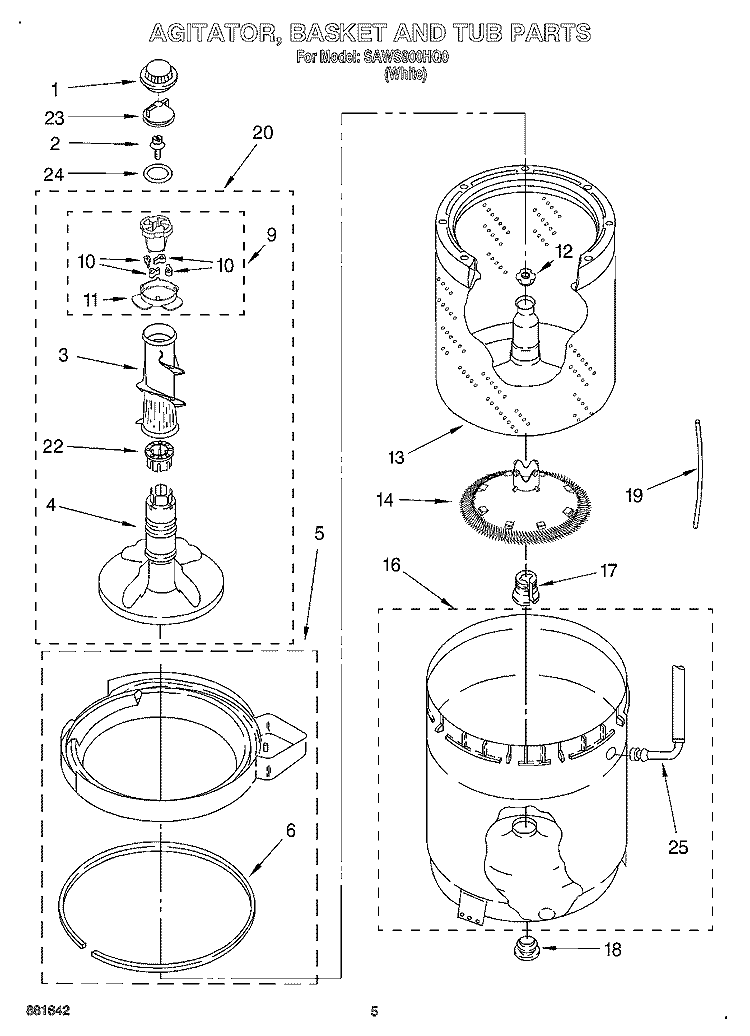 AGITATOR, BASKET AND TUB Diagram and Parts List for SAWS900HQ0  Whirlpool Washer