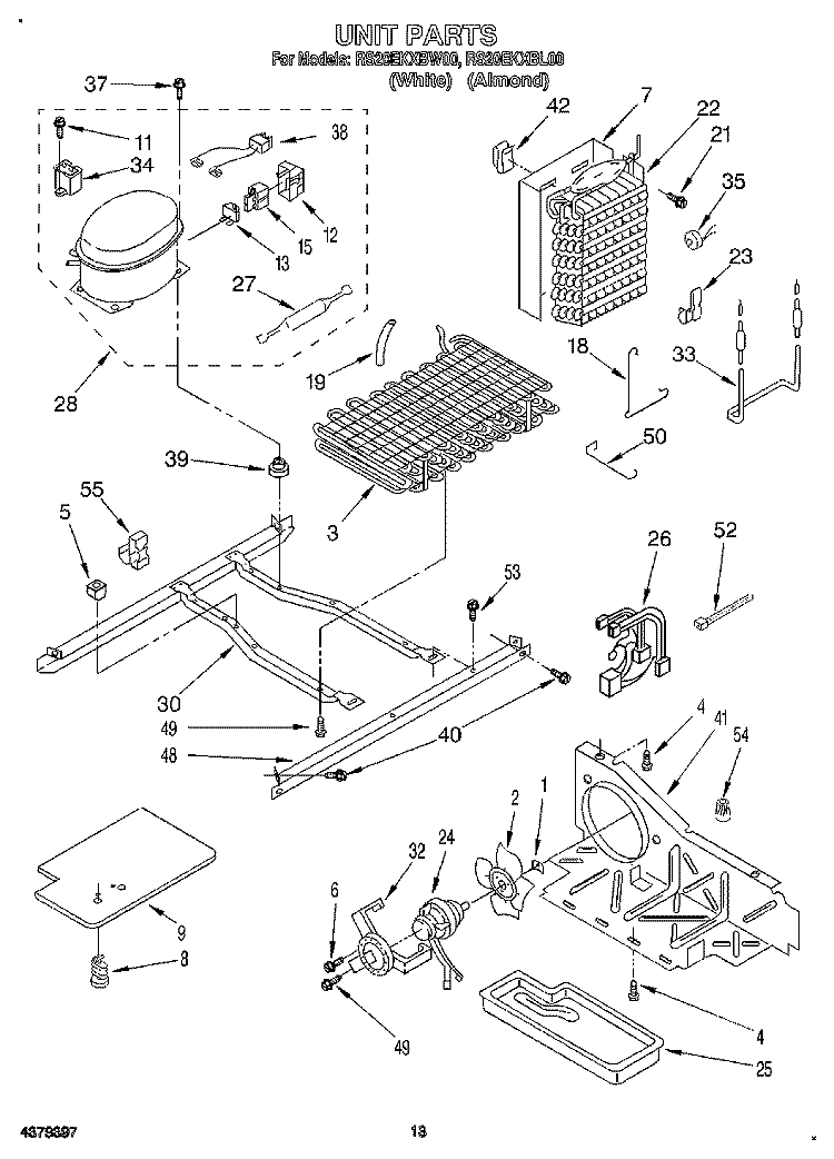 UNIT, LIT/OPTIONAL Diagram and Parts List for RS20EKXBW00  Roper Refrigerator