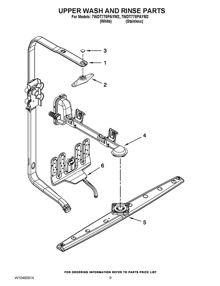 UPPER WASH AND RINSE PARTS Diagram and Parts List for 7WDT770PAYW2  Whirlpool Dishwasher