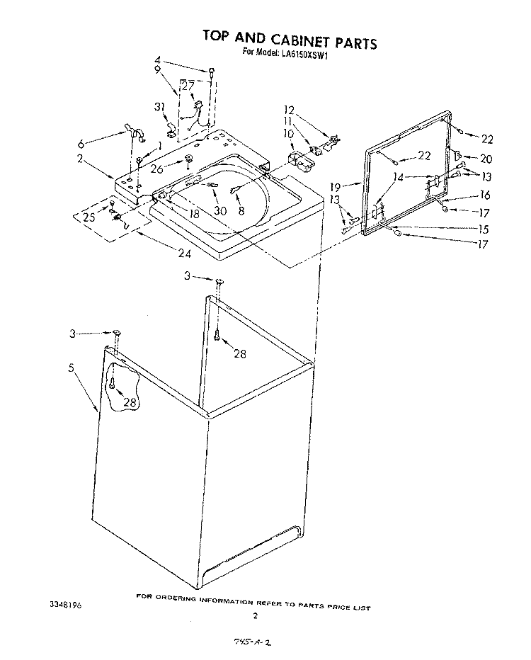 TOP AND CABINET , LITERATURE AND OPTIONAL Diagram and Parts List for LA6150XSW1  Whirlpool Washer