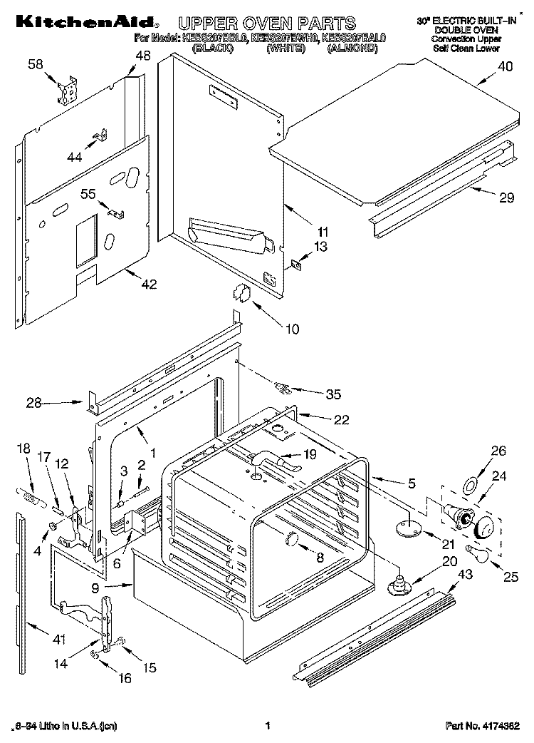 UPPER OVEN Diagram and Parts List for KEBS207BWH0  KitchenAid Wall Oven