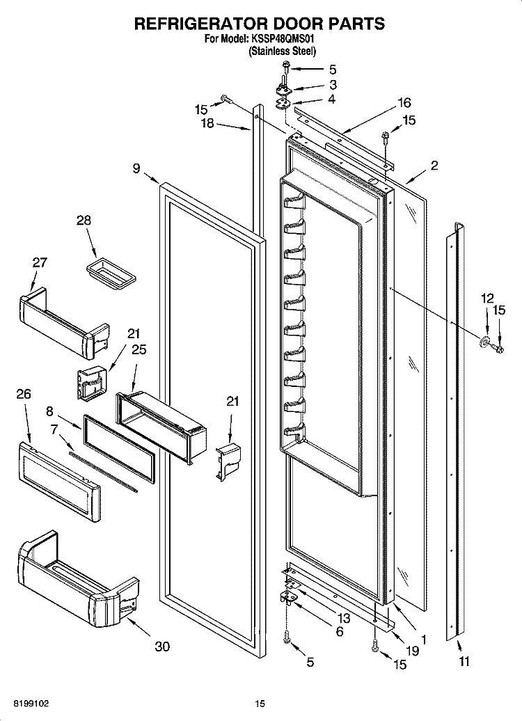 REFRIGERATOR DOOR PARTS Diagram and Parts List for KSSP48QMS01  KitchenAid Refrigerator