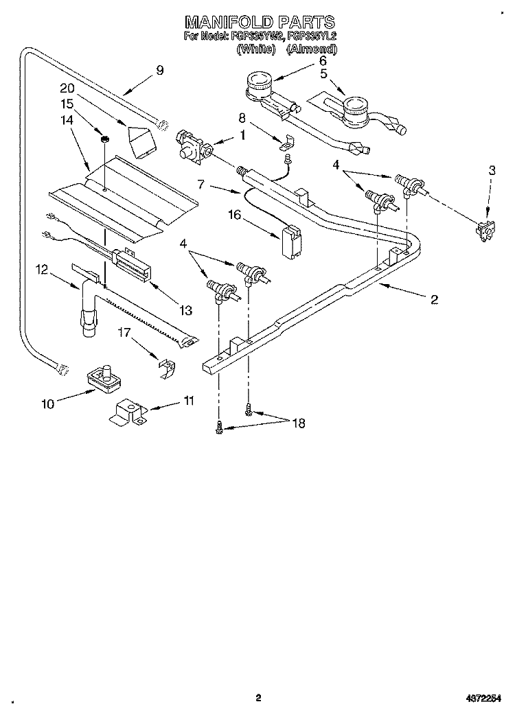 MANIFOLD Diagram and Parts List for FGP335YW2  Roper Range