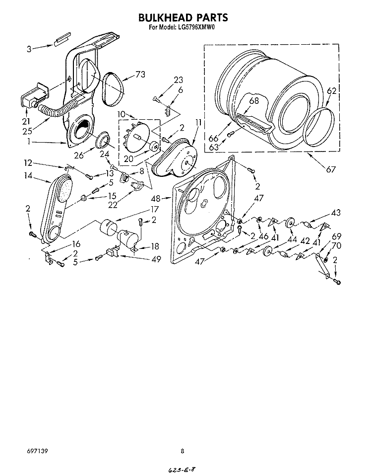 BULKHEAD Diagram and Parts List for LG5796XMW0  Whirlpool Dryer