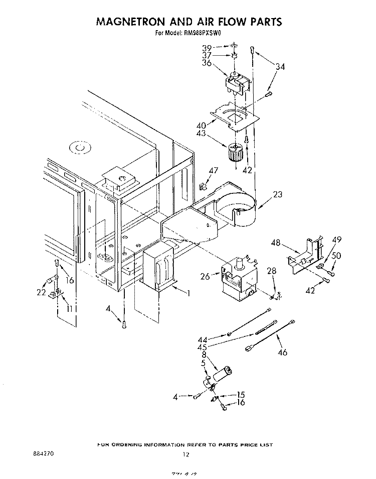 MAGNETRON AND AIRFLOW Diagram and Parts List for RM988PXSW0  Whirlpool Microwave Oven Combo