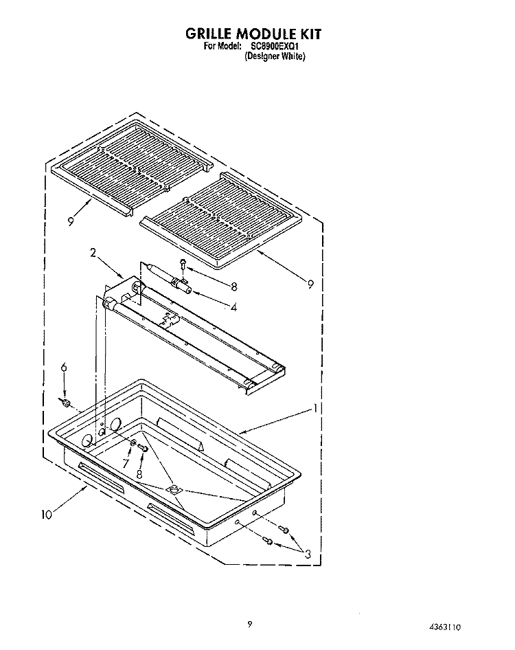 GRILLE MODULE KIT Diagram and Parts List for SC8900EXQ1  Whirlpool Cooktop