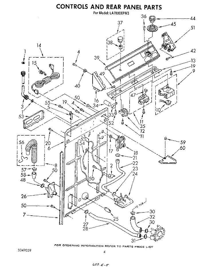CONTROLS AND REAR PANEL Diagram and Parts List for LA7899XPW3  Whirlpool Washer