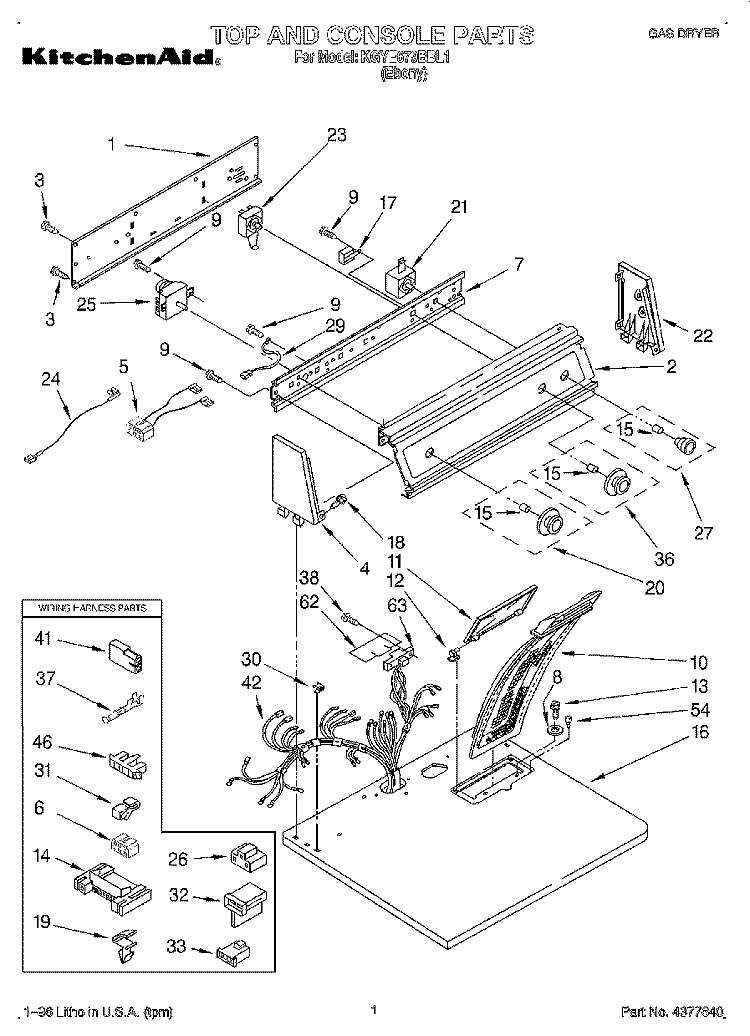 TOP AND CONSOLE, LIT/OPTIONAL Diagram and Parts List for KGYE679BBL1  KitchenAid Dryer
