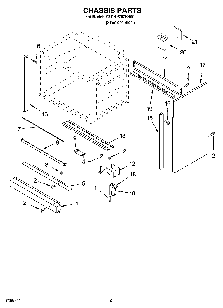 CHASSIS PARTS, OPTIONAL PARTS Diagram and Parts List for YKDRP767RS00  KitchenAid Range
