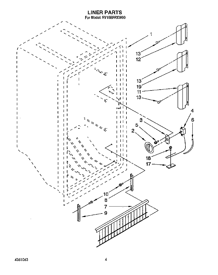 LINER, LIT/OPTIONAL Diagram and Parts List for RV15EFRXW00  Roper Freezer