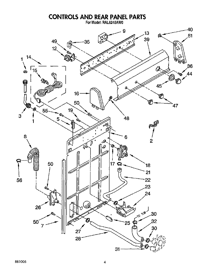 CONTROLS AND REAR PANEL Diagram and Parts List for RAL6245AG0  Whirlpool Washer