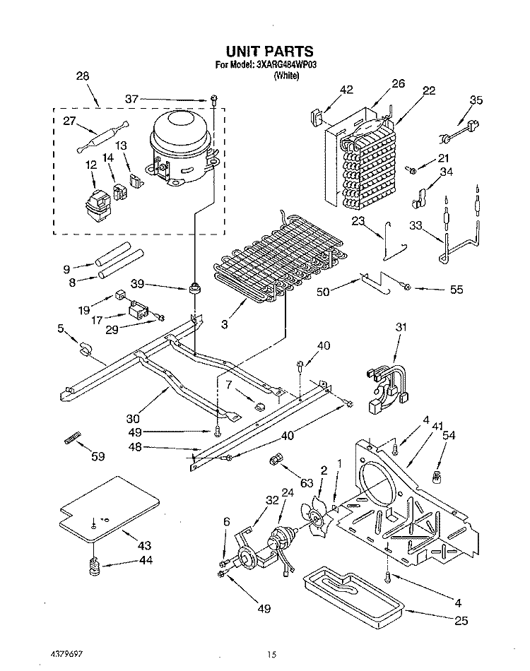 UNIT Diagram and Parts List for 3XARG484WP03  Whirlpool Refrigerator