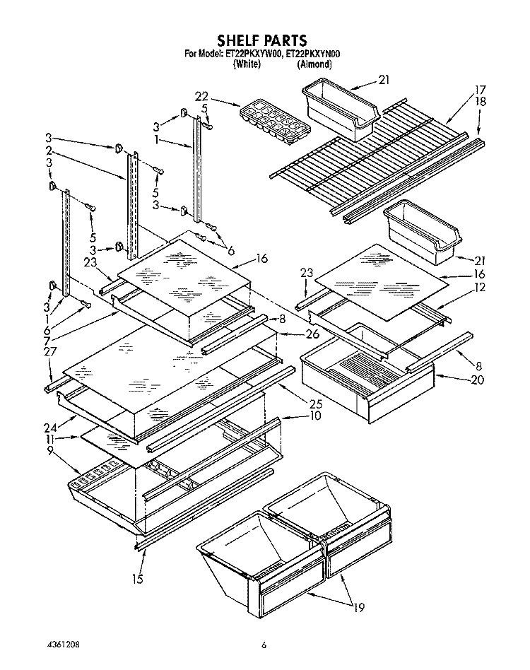 SHELF, LIT/OPTIONAL Diagram and Parts List for ET22PKXYN00  Whirlpool Refrigerator