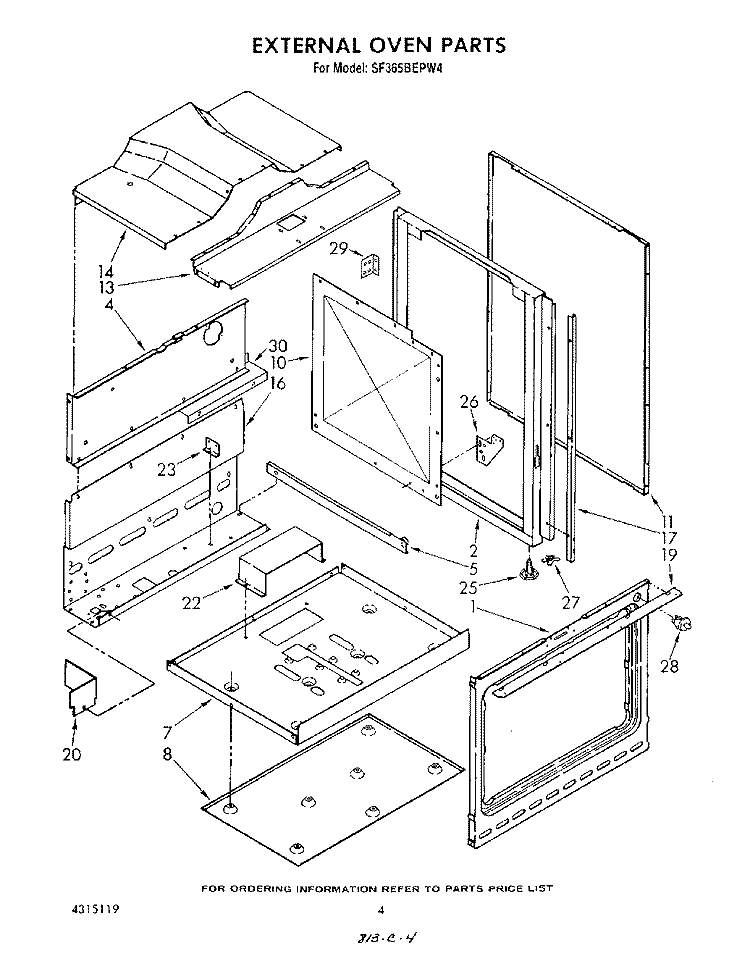 EXTERNAL OVEN Diagram and Parts List for SF365BEPW4  Whirlpool Range