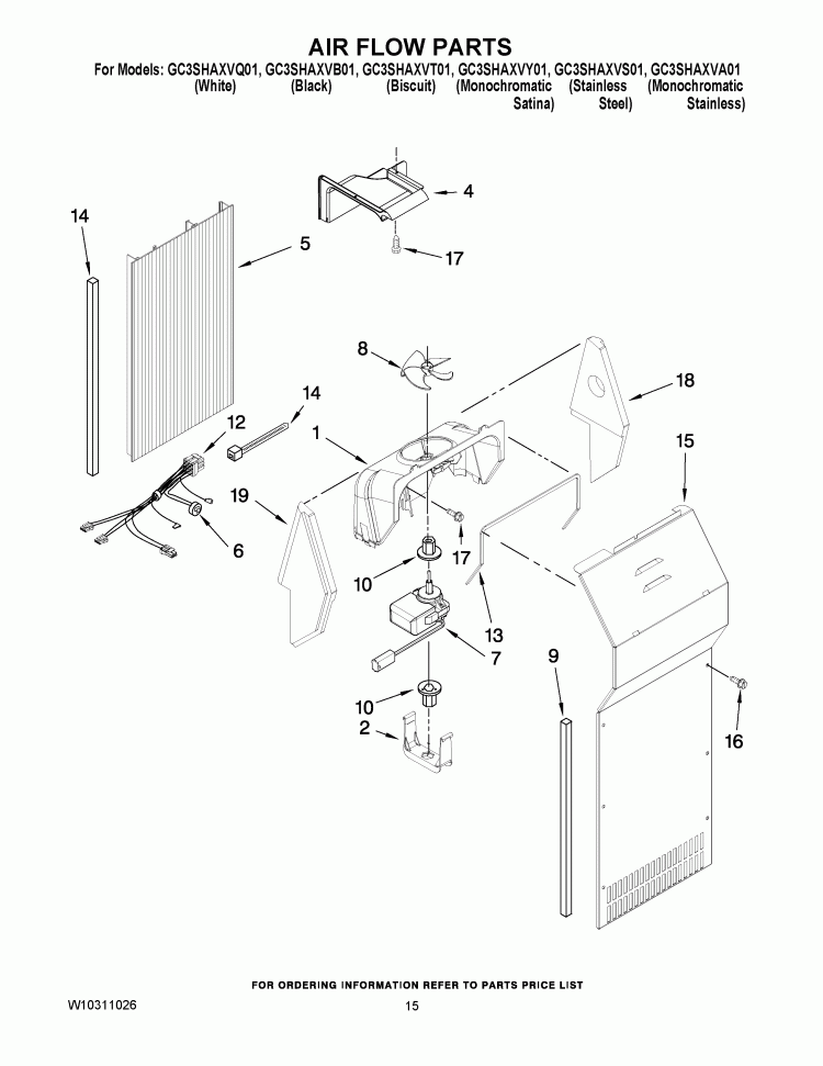 AIR FLOW PARTS Diagram and Parts List for GC3SHAXVS01  Whirlpool Refrigerator