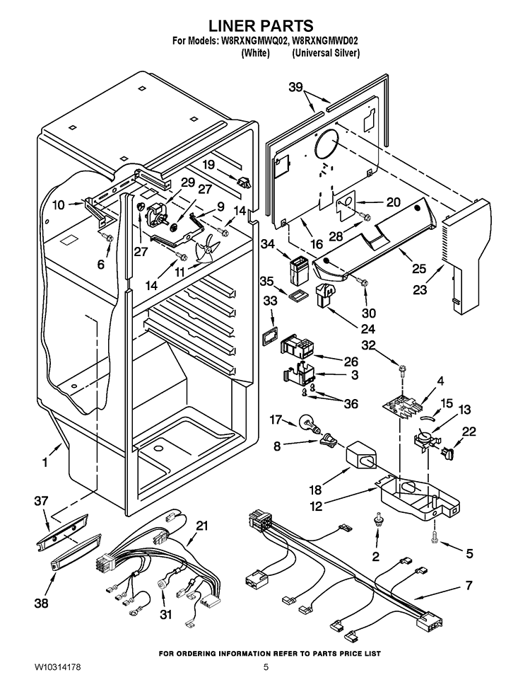 LINER PARTS Diagram and Parts List for W8RXNGMWD02  Whirlpool Refrigerator