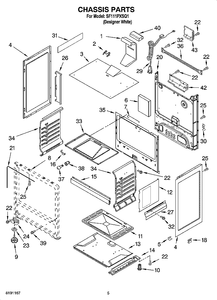 CHASSIS PARTS Diagram and Parts List for SF111PXSQ1  Whirlpool Range