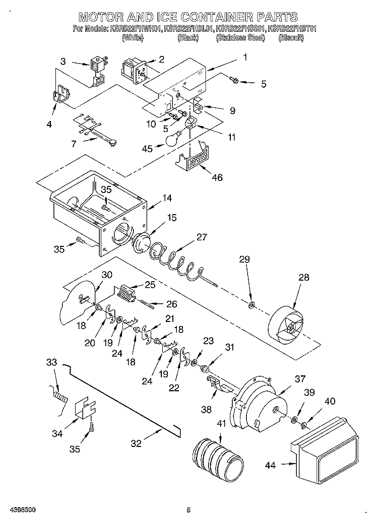 MOTOR AND ICE CONTAINER Diagram and Parts List for KSRB22FHBL01  KitchenAid Refrigerator