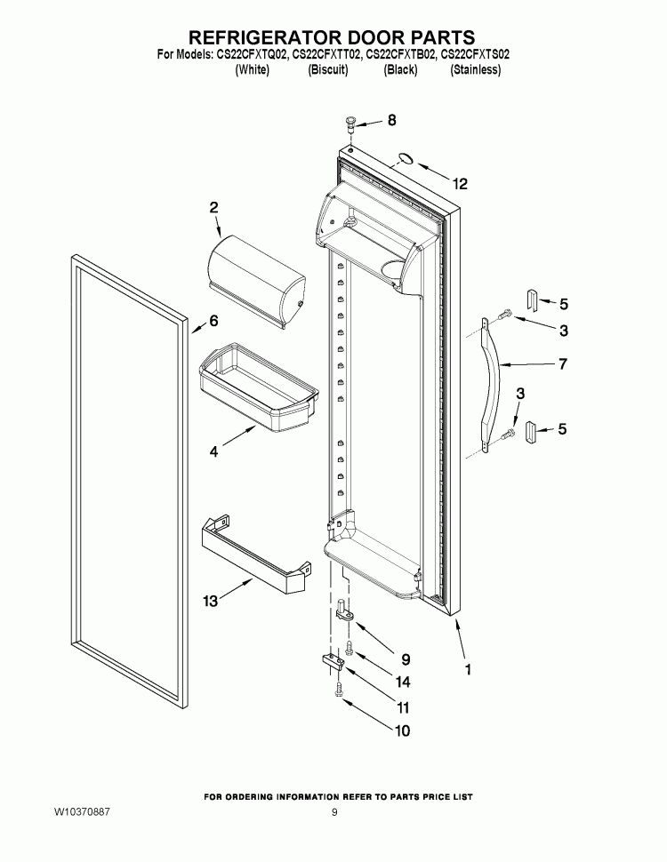 REFRIGERATOR DOOR PARTS Diagram and Parts List for CS22CFXTS02  Crosley Refrigerator
