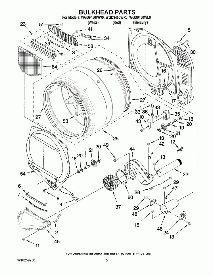 BULKHEAD PARTS Diagram and Parts List for WGD9450WW0  Whirlpool Dryer
