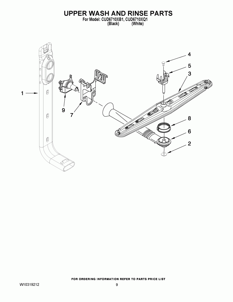 UPPER WASH AND RINSE PARTS Diagram and Parts List for CUD6710XB1  Crosley Dishwasher