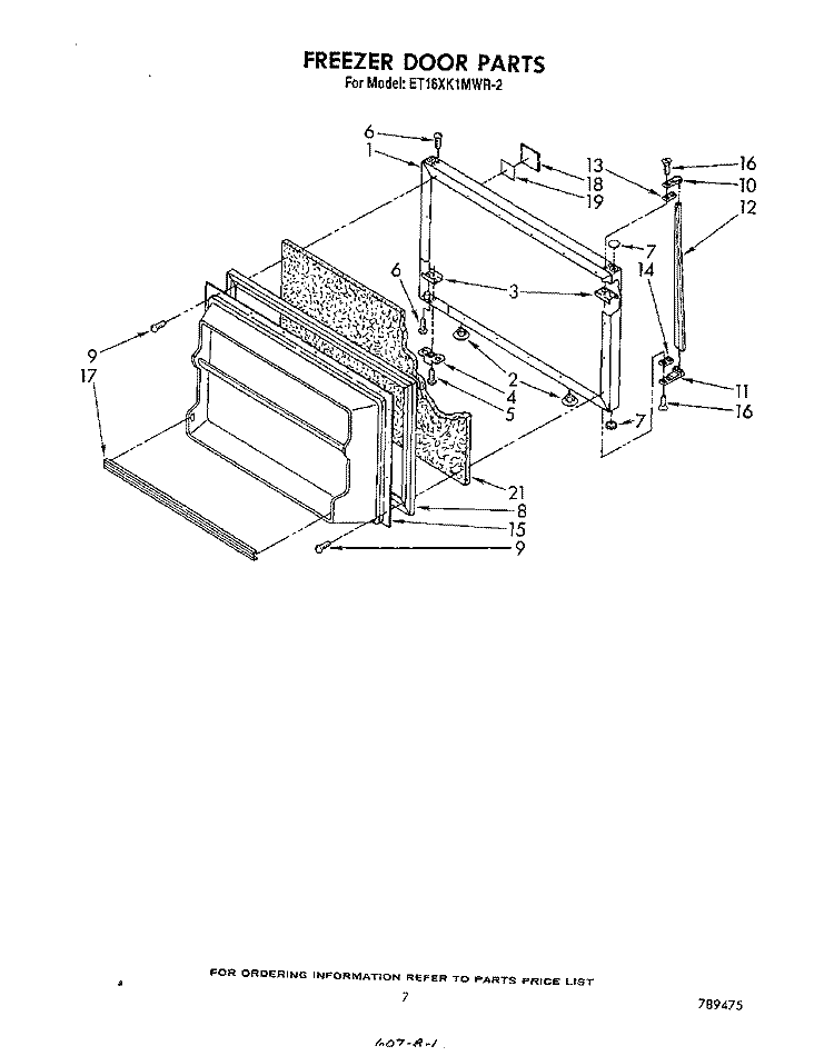 FREEZER DOOR Diagram and Parts List for ET16XK1MWR2  Whirlpool Refrigerator