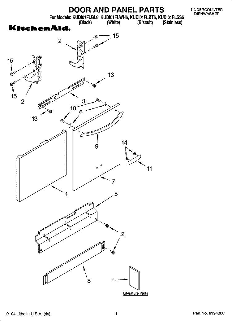 DOOR AND PANEL PARTS Diagram and Parts List for KUDI01FLSS6  KitchenAid Dishwasher