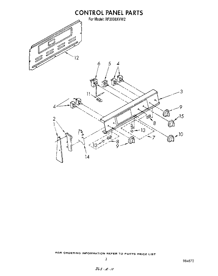 CONTROL PANEL Diagram and Parts List for RF3000XVW2  Whirlpool Range