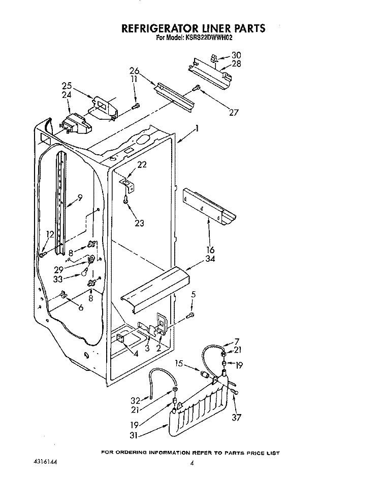 REFRIGERATOR LINER Diagram and Parts List for KSRS22DWAL02  KitchenAid Refrigerator