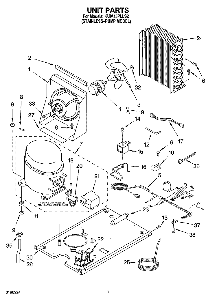 UNIT PARTS Diagram and Parts List for KUIA15PLLS2  KitchenAid Ice Maker