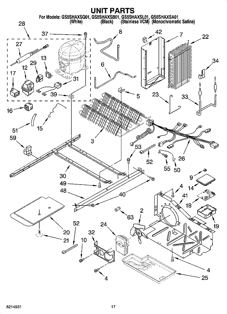 UNIT PARTS Diagram and Parts List for GS5SHAXSA01  Whirlpool Refrigerator