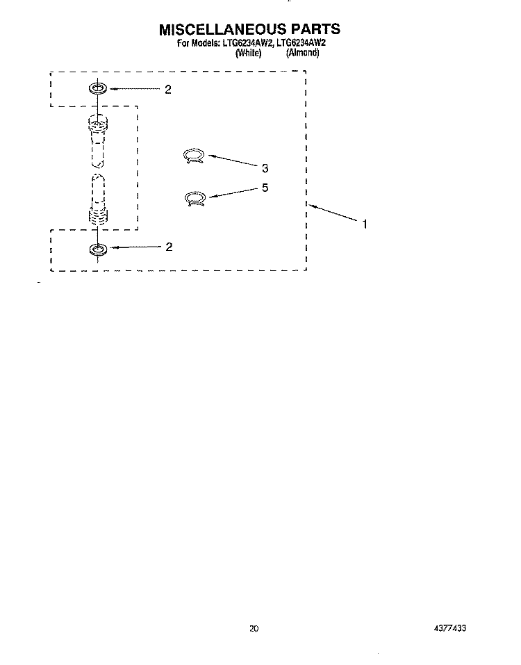 MISCELLANEOUS, LIT/OPTIONAL Diagram and Parts List for LTG6234AN2  Whirlpool Washer Dryer Combo