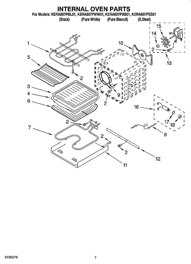 INTERNAL OVEN PARTS Diagram and Parts List for KERA807PBL01  KitchenAid Range
