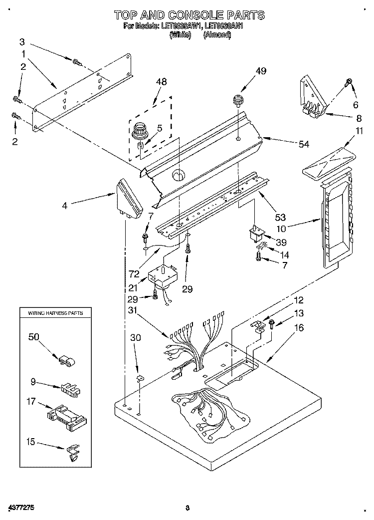 SECTION Diagram and Parts List for LET6638AW1  Whirlpool Dryer