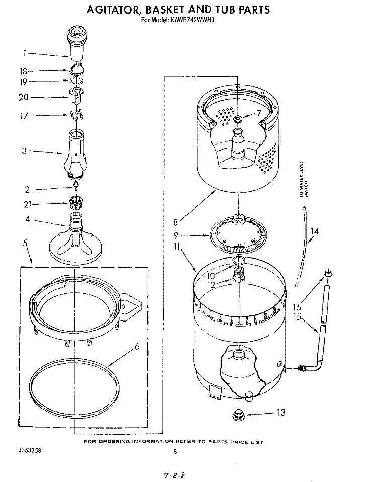 AGITATOR, BASKET AND TUB Diagram and Parts List for KAWE742WWH0  KitchenAid Washer