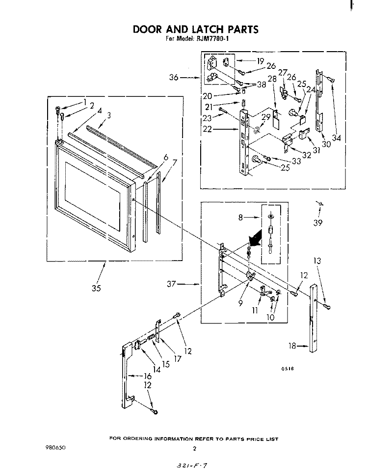 DOOR AND LATCH Diagram and Parts List for RJM77001  Whirlpool Microwave