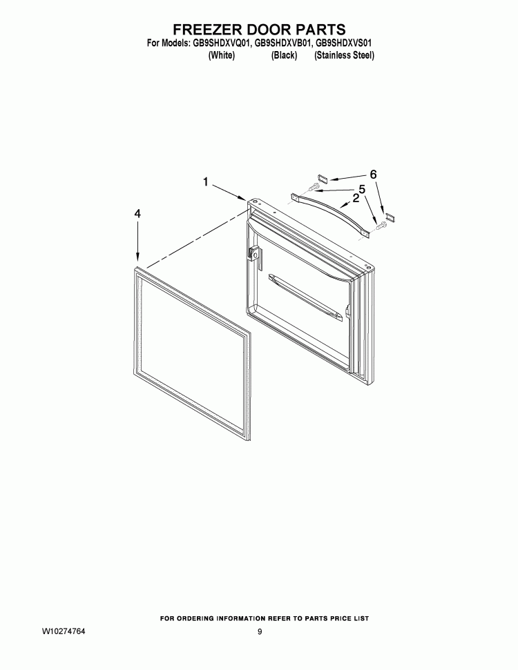 FREEZER DOOR PARTS Diagram and Parts List for GB9SHDXVS01  Whirlpool Refrigerator