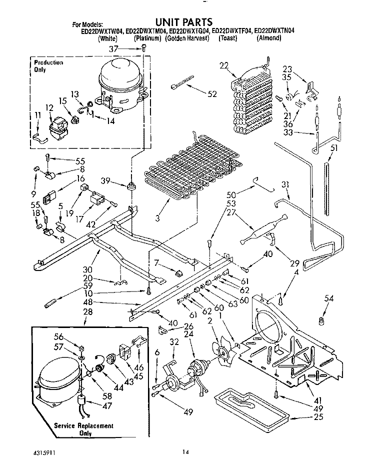 UNIT Diagram and Parts List for ED22DWXTG04  Whirlpool Refrigerator