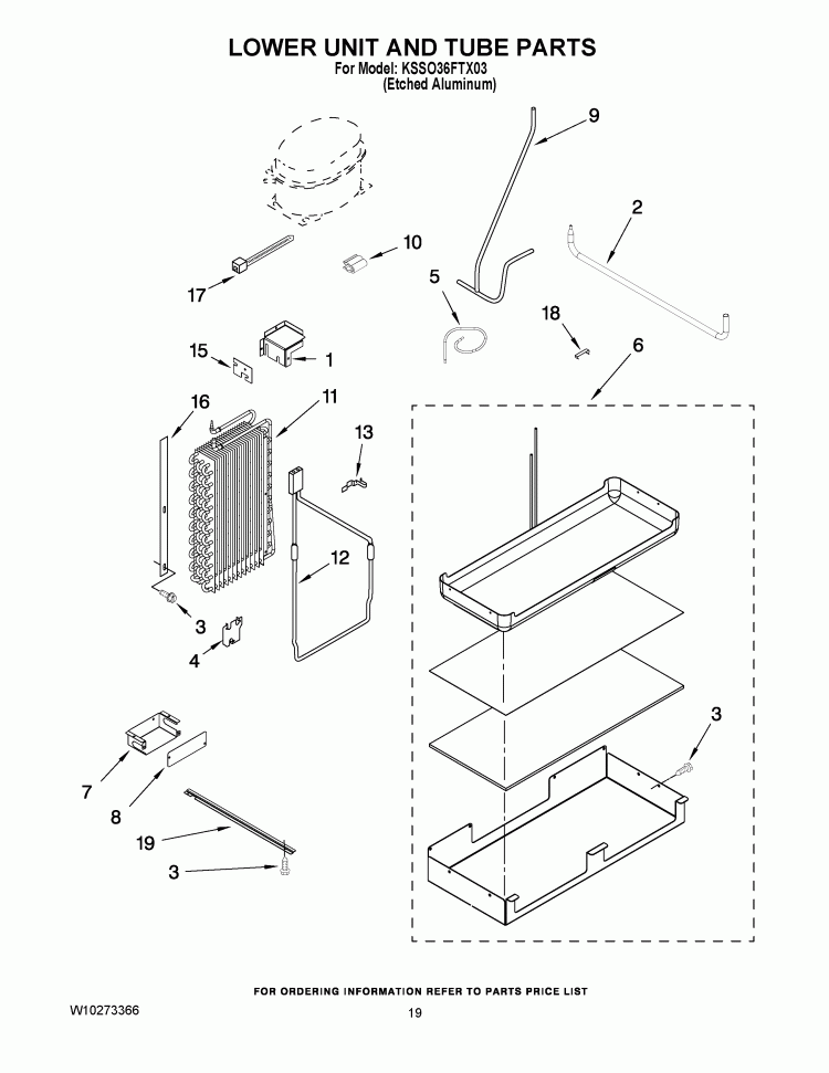 LOWER UNIT AND TUBE PARTS Diagram and Parts List for KSSO36FTX03  KitchenAid Refrigerator