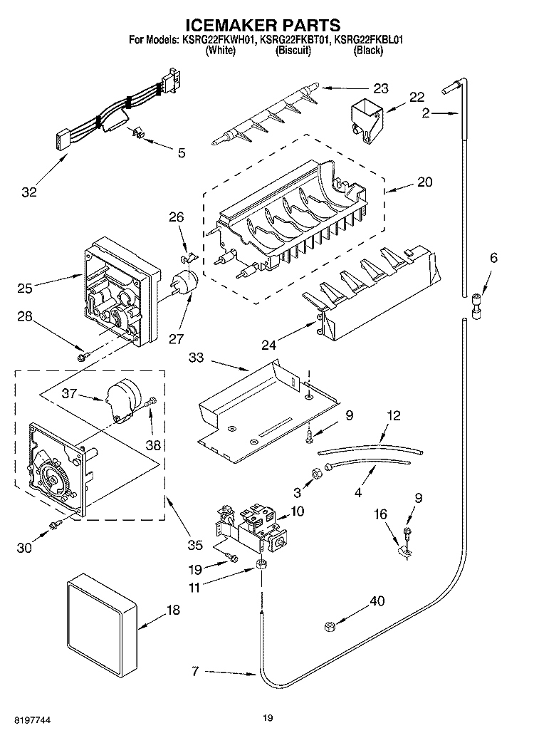 ICEMAKER Diagram and Parts List for KSRG22FKBL01  KitchenAid Refrigerator
